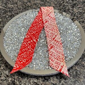 Coach poppy Orange  and White Graphic Ribbon twilly Scarf